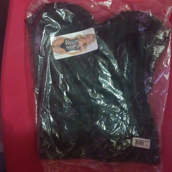 Shirley Of Hollywood Stretchy White Satin W/Black Lace & Sequins Corset (L) - Picture 4 of 11